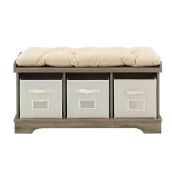 Kirklands Home Benches & Ottomans|Gray Wash Entryway Bench and Storage Bins Tan