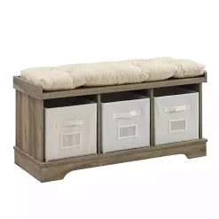 Kirklands Home Benches & Ottomans|Gray Wash Entryway Bench and Storage Bins Tan