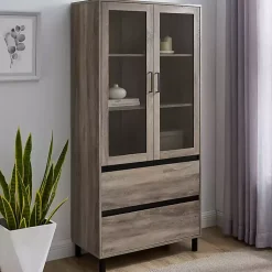 Kirklands Home Cabinets & Sideboards|Wash Glass Door Storage Hutch Gray