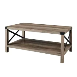 Kirklands Home Coffee Tables|Wash Industrial X-Frame Coffee Table Gray