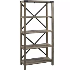 Kirklands Home Bookshelves|Wash Metal X Frame Back Bookshelf Gray