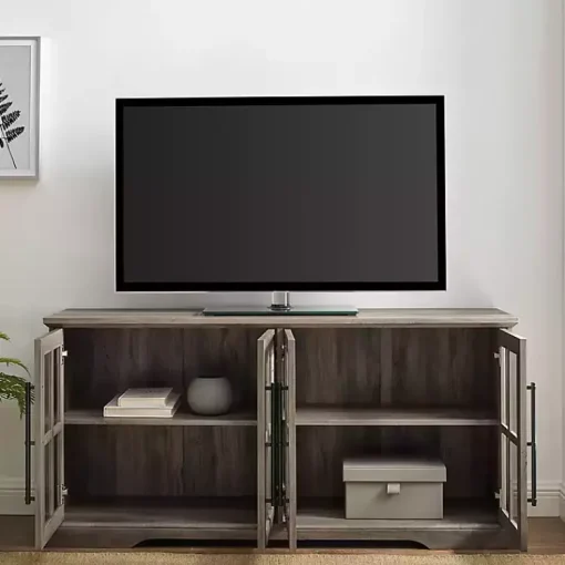 Kirklands Home Tv Stands & Media Consoles|Wash Window 4-Door TV Stand Gray