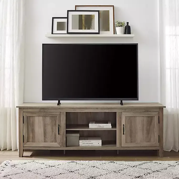 Kirklands Home Tv Stands & Media Consoles|Gray Wash Wood Grooved Door TV Stand Brown