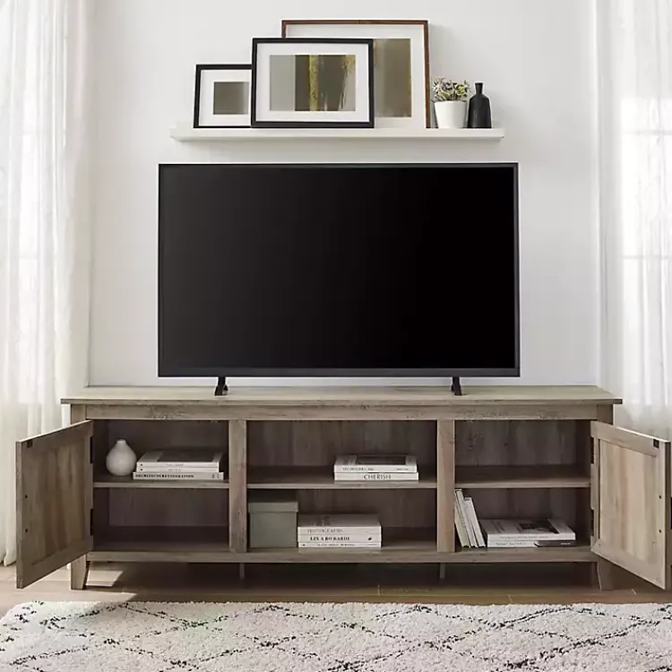 Kirklands Home Tv Stands & Media Consoles|Gray Wash Wood Grooved Door TV Stand Brown