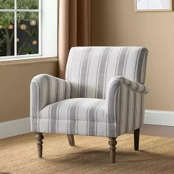 Kirklands Home Accent Chairs|Gray White Carved Slope Stripe Accent Chair