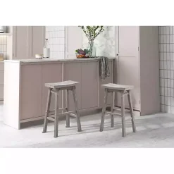 Kirklands Home Bar Stools & Counter Height Stools|Wire Brush Saddle Bar Stools, Set of 2 Gray