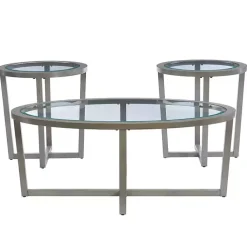 Kirklands Home Coffee Tables|Wood & Glass Top 3-pc. Table Set Gray