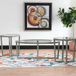 Kirklands Home Coffee Tables|Wood & Glass Top 3-pc. Table Set Gray
