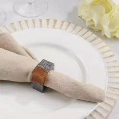 Kirklands Home Table Linens|Gray Wood and Resin Square Napkin Rings, Set of 4
