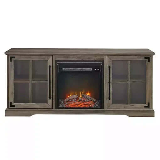 Kirklands Home Tv Stands & Media Consoles|Wood 2-Door LED Fireplace Cabinet Gray