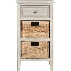 Kirklands Home Accent & End Tables|Wood Side Table with Baskets Gray