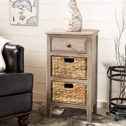 Kirklands Home Accent & End Tables|Wood Side Table with Baskets Gray