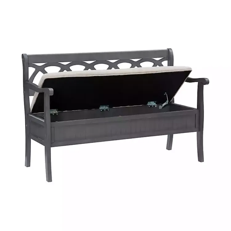 Kirklands Home Benches & Ottomans|Gray Wood Upholstered Storage Bench