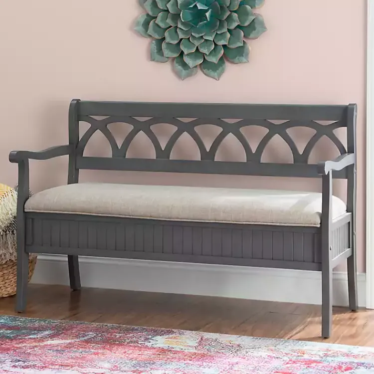 Kirklands Home Benches & Ottomans|Gray Wood Upholstered Storage Bench