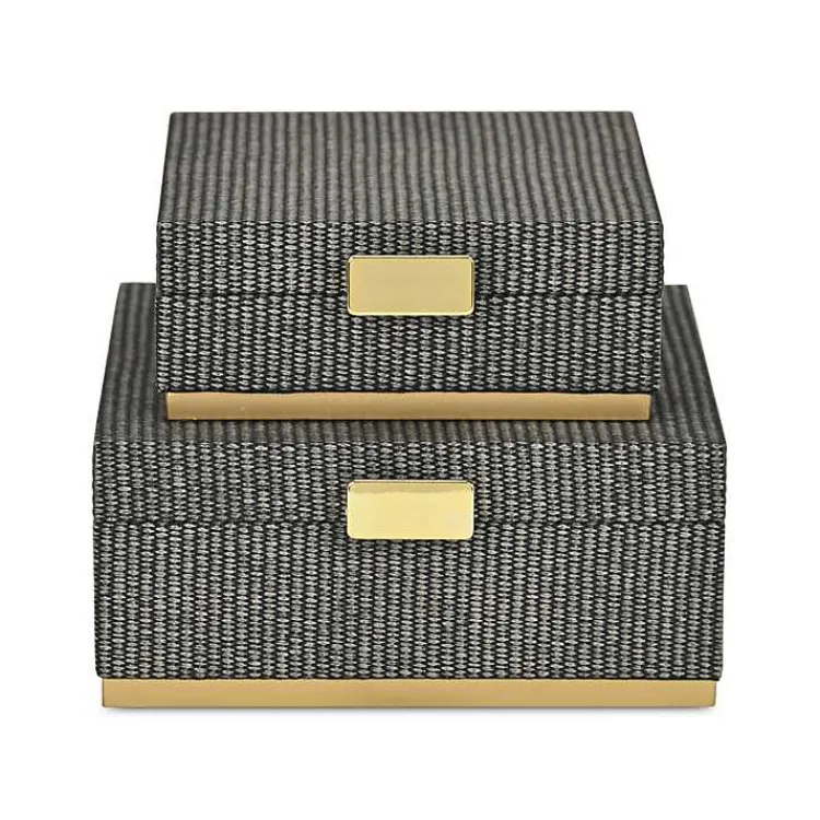 Sale Gray Woven Square Decorative Boxes, Set of 2 Baskets & Boxes