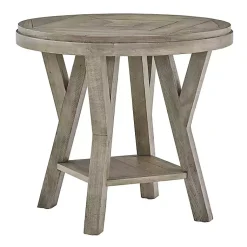 Kirklands Home Accent & End Tables|Graywash Round Reclaimed Pine Accent Table Brown
