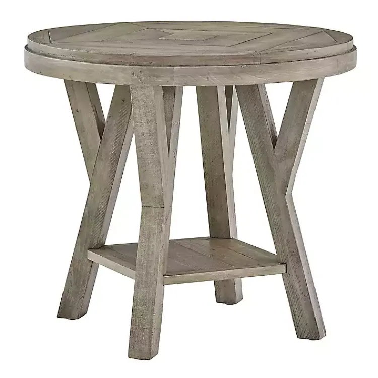 Kirklands Home Accent & End Tables|Graywash Round Reclaimed Pine Accent Table Brown