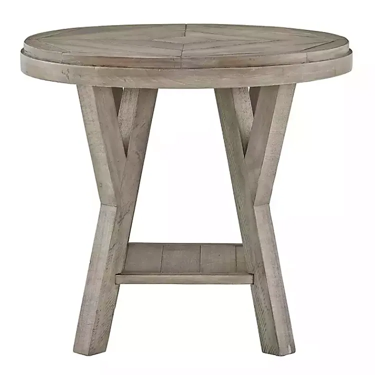 Kirklands Home Accent & End Tables|Graywash Round Reclaimed Pine Accent Table Brown