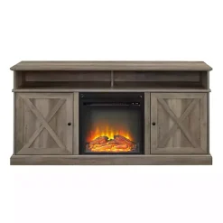 Kirklands Home Tv Stands & Media Consoles|Graywash Rustic Fireplace Cabinet Brown