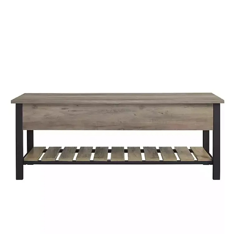 Kirklands Home Entryway Furniture|washed Lift-Top Storage Bench Gray