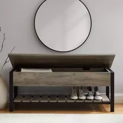 Kirklands Home Entryway Furniture|washed Lift-Top Storage Bench Gray