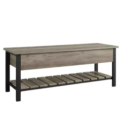 Kirklands Home Entryway Furniture|washed Lift-Top Storage Bench Gray