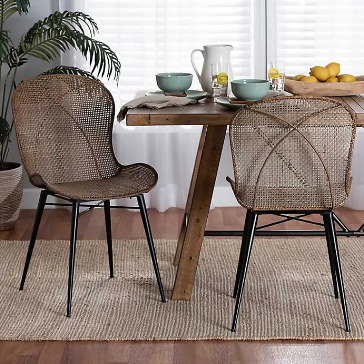Kirklands Home Dining Chairs|Graywashed Rattan Dining Chairs, Set of 2 Brown