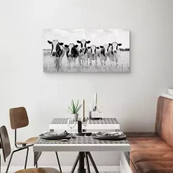 Kirklands Home Canvas Art|Grazing Cow Monochrome Canvas Art Print, 35x17 in.