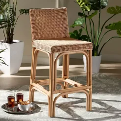 Kirklands Home Bar Stools & Counter Height Stools|Greek Natural Rat Woven Counter Stool Tan