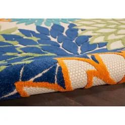 Kirklands Home Outdoor Rugs|Green and Blue Floral Burst Outdoor Area Rug, 6x9