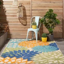 Kirklands Home Outdoor Rugs|Green and Blue Floral Burst Outdoor Area Rug, 6x9