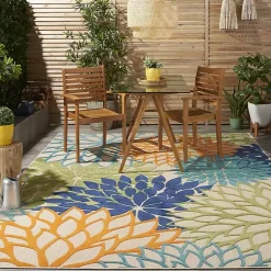 Kirklands Home Outdoor Rugs|Green and Blue Floral Burst Outdoor Area Rug, 6x9
