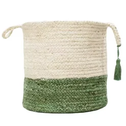 Online Green and Cream Woven Basket with Tassel, 17 in. Baskets & Boxes