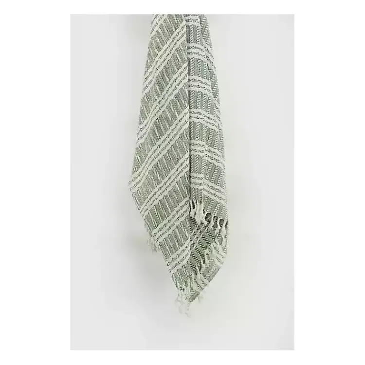 Sale Green and Ivory Striped Cotton Throw Blankets & Throws