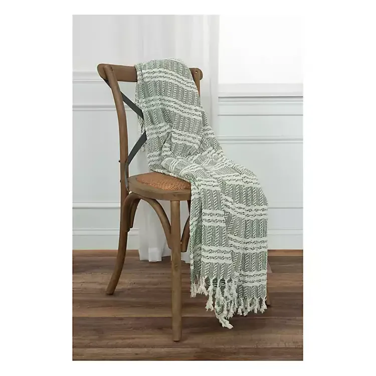 Sale Green and Ivory Striped Cotton Throw Blankets & Throws