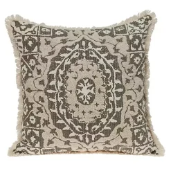 Green and Tan Medallion Fringe Pillow Pillows