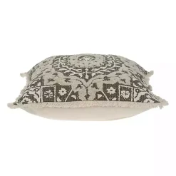 Green and Tan Medallion Fringe Pillow Pillows