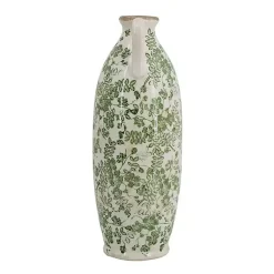 New Green and White Floral Ceramic Vase, 15.6 in. Vases