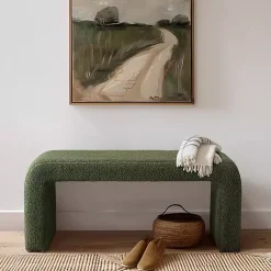 Kirklands Home Benches & Ottomans|Boucle Waterfall Bench Green