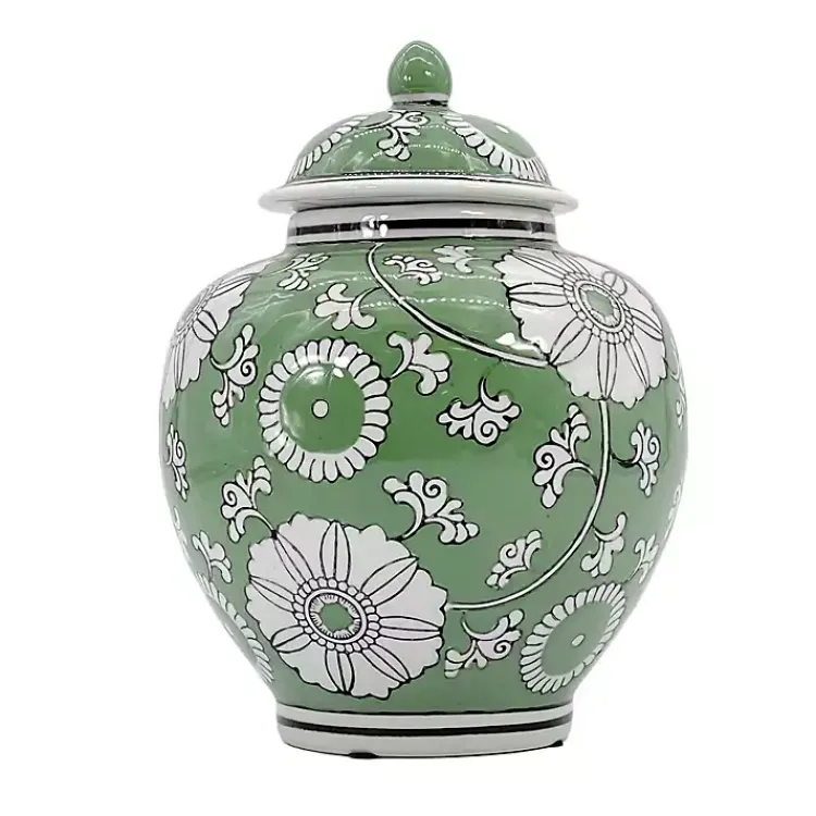 Green Floral Chinoiserie Jar Decorative Bowls & Jars