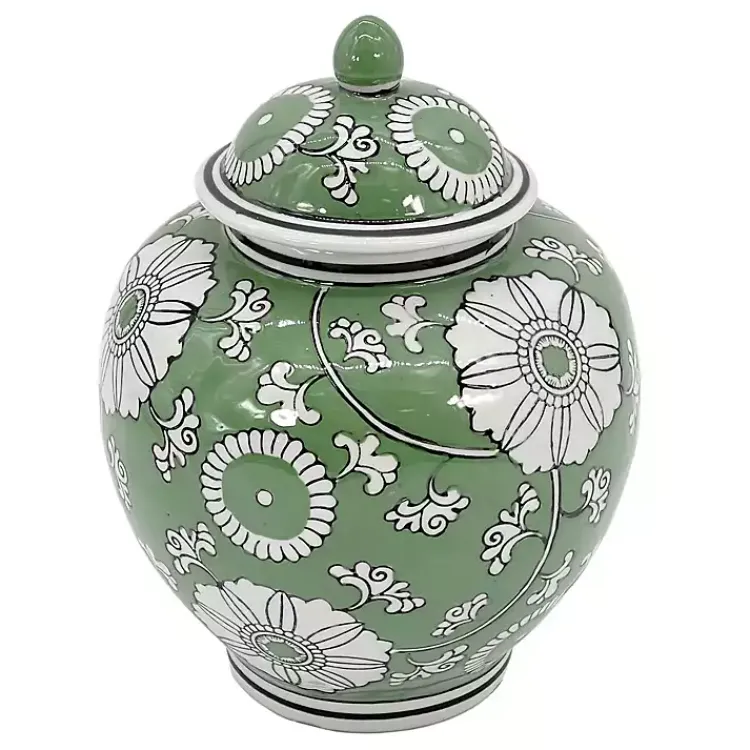 Green Floral Chinoiserie Jar Decorative Bowls & Jars