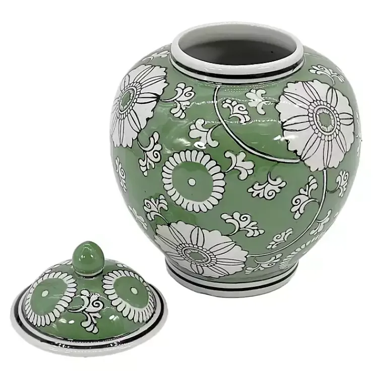 Green Floral Chinoiserie Jar Decorative Bowls & Jars