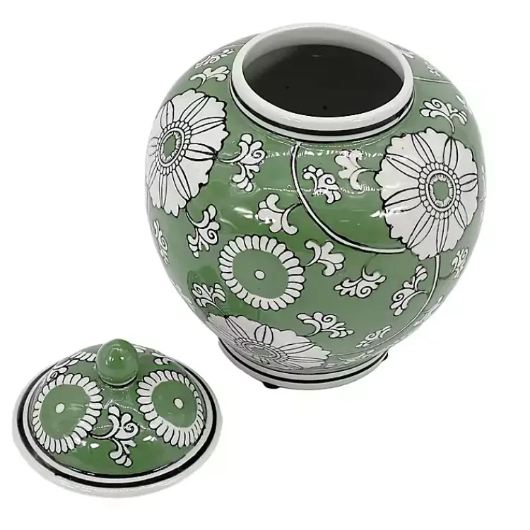 Green Floral Chinoiserie Jar Decorative Bowls & Jars