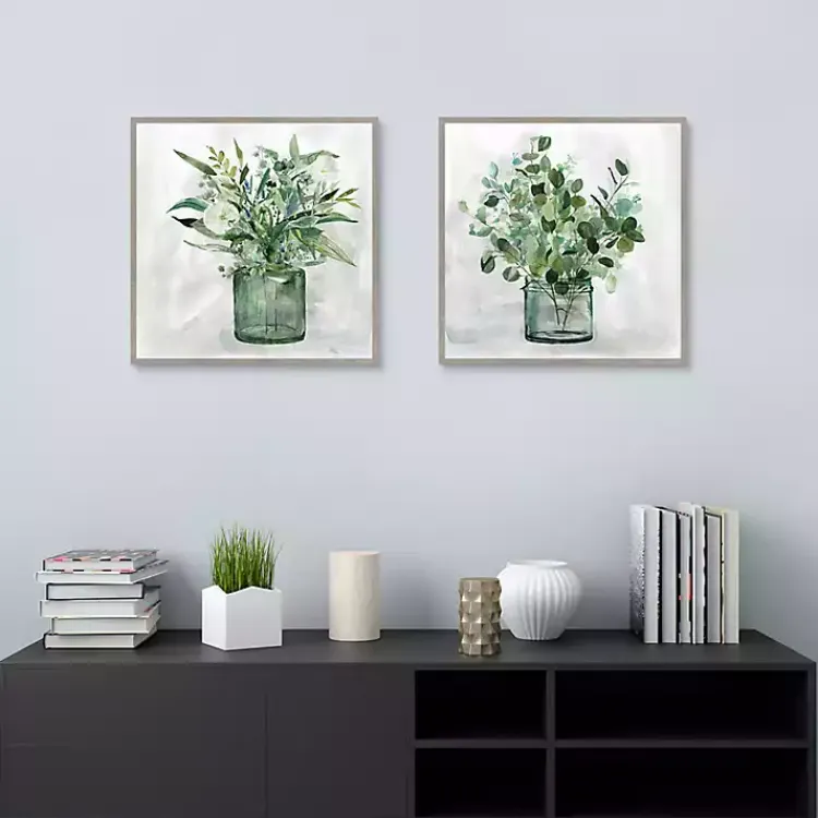 Kirklands Home Canvas Art|Green Garden 2-pc. Framed Canvas Art Print Set Gray