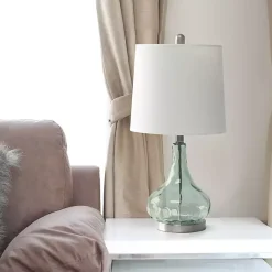 Kirklands Home Table Lamps|Green Glass Ripple Table Lamp White