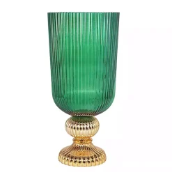 Outlet Glass Vase with Gold Pedestal Base, 20 in. Vases