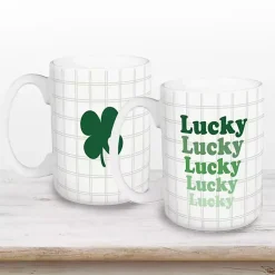 Outlet Green Lucky Plaid Mugs, Set of 2 St Patricks Day Decorations