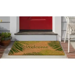 Kirklands Home Doormats|Green Palm Fronds Welcome Coir Doormat