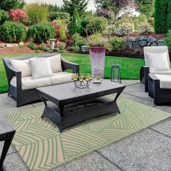 Kirklands Home Outdoor Rugs|Green Palm Leaf Outdoor Area Rug, 4x6