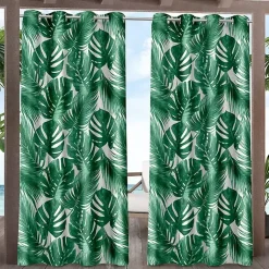 Kirklands Home Outdoor Curtains|Green Palm Leaf Outdoor Curtain Panel Set, 96 in.